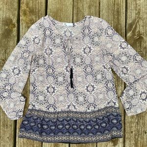 DR2 Womens Long Sleeve Tunic Blouse V-Neck Boho Hippie Purple Size Medium